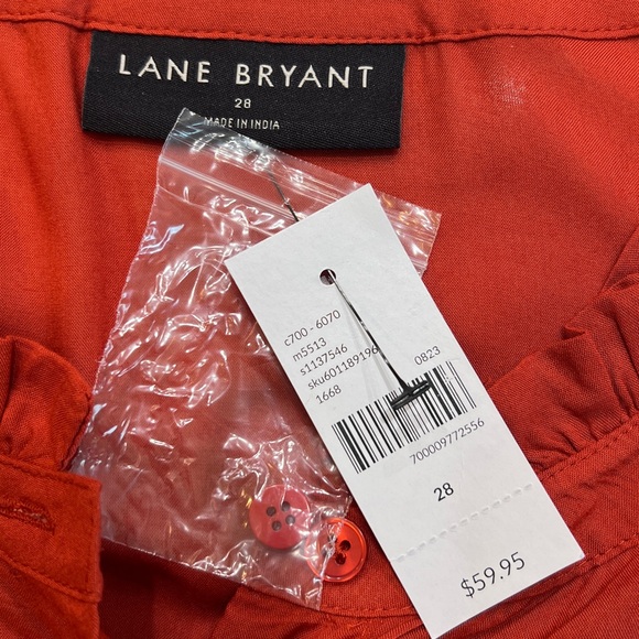 Lane Bryant Rust Ruffle Neck Pleated Long Sleeve Button Down Top NWT - Picture 5 of 9